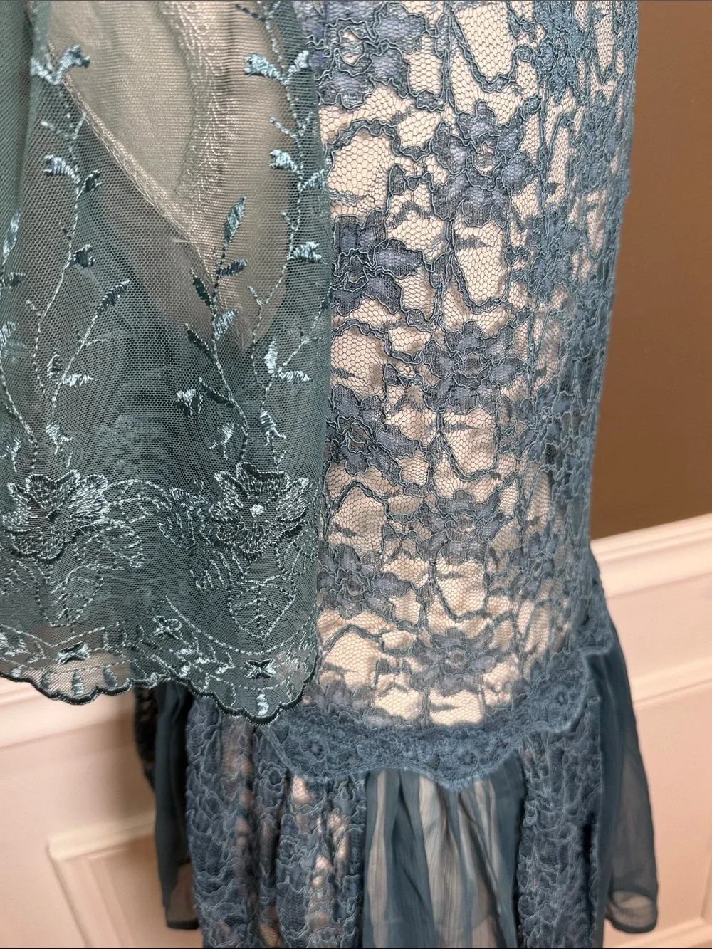 Free People Teal Embroidered‎ Lace Peplum Top